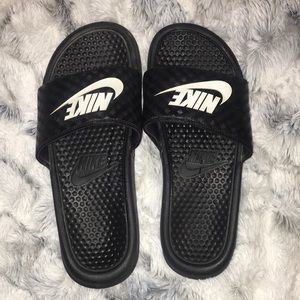 Black Nike slides